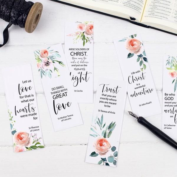 Floral Catholic Bookmarks, Catholic Saint Quotes, Christian Gift, Eco Friendly