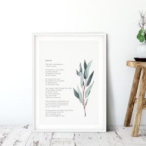 Christelijk geloof bijbelvers troostende print - The Lord Is My Shepherd botanische christelijke KJV Print - Psalm 23 - christelijke kunst aan de muur