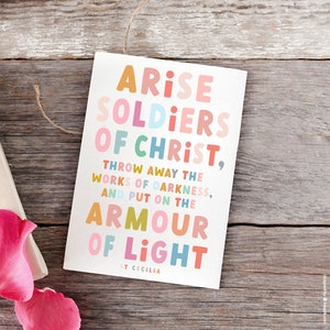 Carte de voeux catholique Lève-toi des soldats du Christ - Citation de sainte Cécile, carte vierge, carte de la foi, carte de confirmation, carte de sainte communion