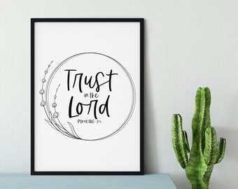 Trust In The Lord Minimalist Christian Art Print - Proverbs 3:5 - Christian Wall Print - Eco Friendly