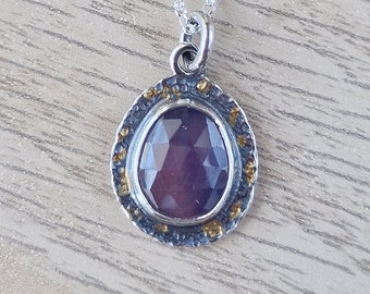 Bicolour Sapphire with 23.5ct Gold Keumboo Fine Silver Necklace | Sterling Silver | Necklace | Rose Cut