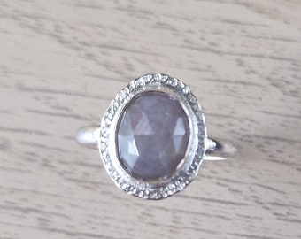 Grey Sapphire Rustic Ring | Sterling Silver | Rose Cut | UK Size M|