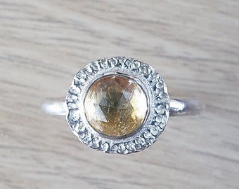 Imperial Topaz Rustic Ring | Sterling Silver | Rose Cut | UK Size O|