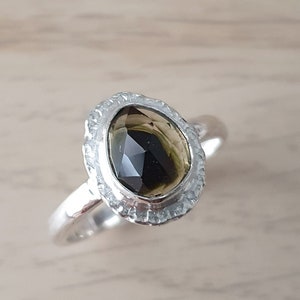 Tourmaline Rustic Ring | Sterling Silver | Rose Cut | UK Size M|