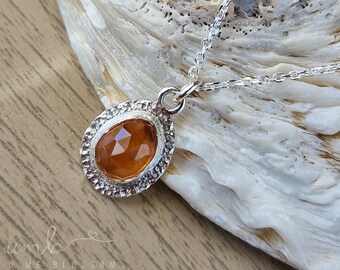 Rustic Sterling Silver Spessartine Garnet Necklace | Rose Cut