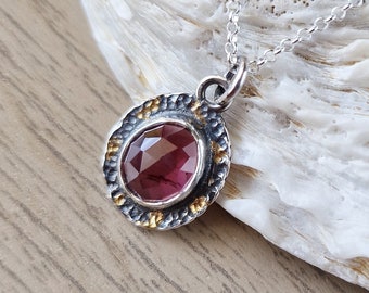 Rhodolite Garnet with 23.5ct Gold Keumboo Fine Silver Necklace | Sterling Silver | Necklace | Rose Cut