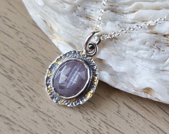 Grey Sapphire with 23.5ct Gold Keumboo Fine Silver Necklace | Sterling Silver | Necklace | Rose Cut
