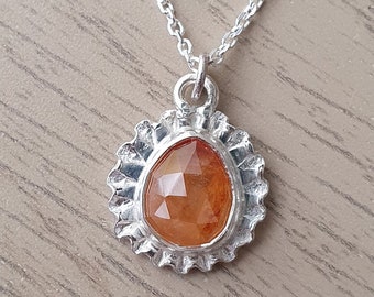 Spessartine Garnet In Bloom Pendant | Sterling Silver | Necklace | Rose Cut | Gemstone