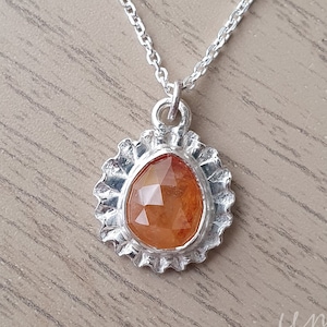 Spessartine Garnet In Bloom Pendant | Sterling Silver | Necklace | Rose Cut | Gemstone