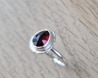 Mozambique Garnet Rustic Ring | Sterling Silver | Rose Cut | UK Size L|