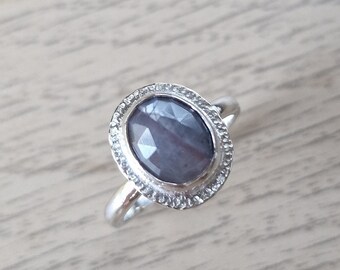 Grey Sapphire Rustic Ring | Sterling Silver | Rose Cut | UK Size N|