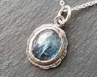 Teal Moss Kyanite Rose Cut Pendant | Sterling Silver | Necklace