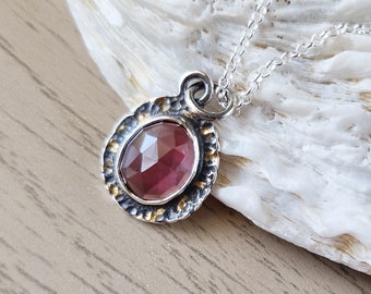 Rhodolite Garnet with 23.5ct Gold Keumboo Fine Silver Necklace | Sterling Silver | Necklace | Rose Cut