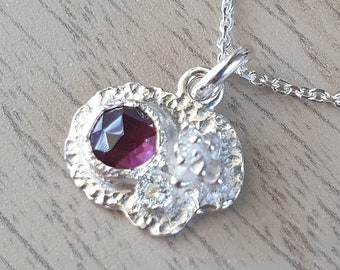 Rhodolite Garnet Leaf Necklace | Sterling Silver | Necklace | Rose Cut