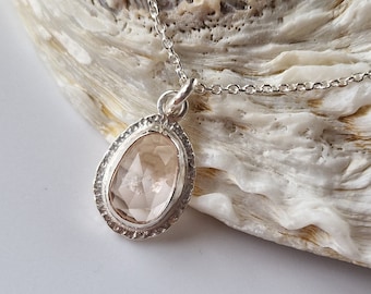 Morganite Rustic Silver Necklace | Sterling Silver | Necklace | Rose Cut