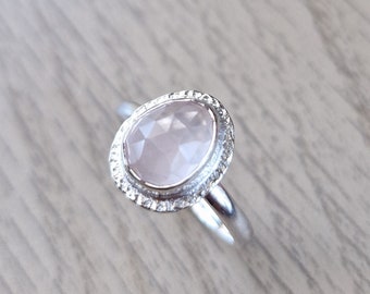 Rose Quartz Rustic Ring | Sterling Silver | Rose Cut | UK Size O|