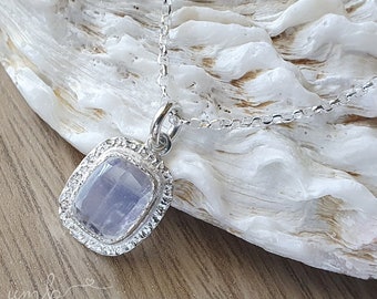 Rainbow Moonstone Sterling Silver Necklace | Portrait Cut Gemstone