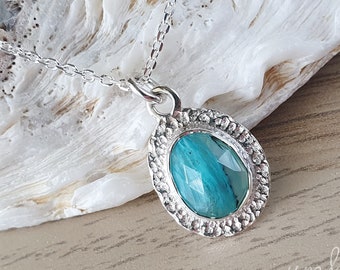 Peruvian Opal Sterling Silver Necklace | Rose Cut, Sea Blue