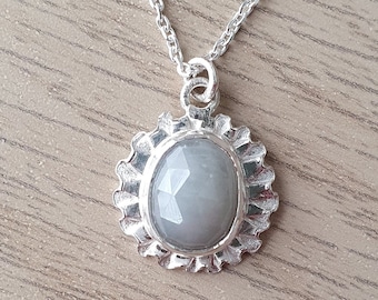 Grey Sapphire In Bloom Pendant | Sterling Silver | Necklace | Rose Cut