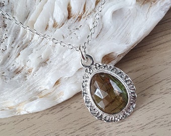 Bicolor Tourmaline Silver Necklace | Rose Cut Gemstone Pendant
