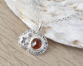 Hessonite Garnet Leaf Necklace | Sterling Silver | Necklace | Rose Cut