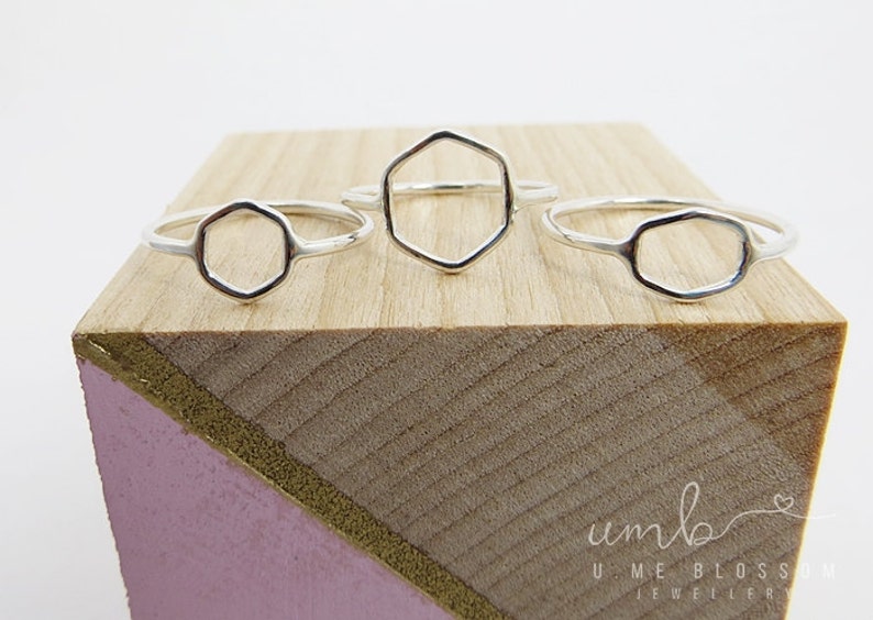 Small Silver Hexagon Ring Geometric Ring Stacking Ring *MADE TO ORDER*