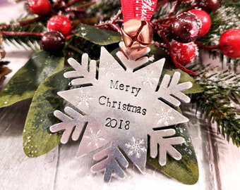 Personalised Christmas Snowflake Decoration, Merry Christmas Hand Stamped Ornament, Special Xmas Tree Do, First Christmas Decoration