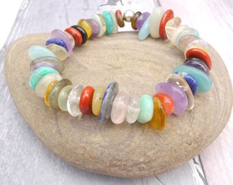 Rainbow Gemstone Bracelet, Rainbow Bracelet, Stretch Bracelet, Rainbow Jewellery, Gemstone Elastic Bracelet, Gift For Her, Ladies Present