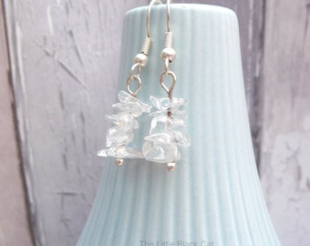 Quartz Crystal Earrings, Dangly Earrings, Gemstone Earrings, semi precious, April birthstone, womens gift, ladies present, rock crystal