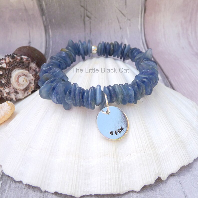 Kyanite Jewellery Blue Kyanite Bracelet Wish Ladies Present Gemstone Elastic Bracelet Gift For Her Blue Jewellery Stretch Bracelet