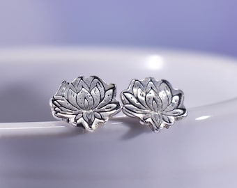 Sterling Silver Lotus Studs, Silver Lotus Flower Stud Earrings, Dainty Flower Earrings, Lotus Flower Jewellery, Ladies Silver Flower Studs