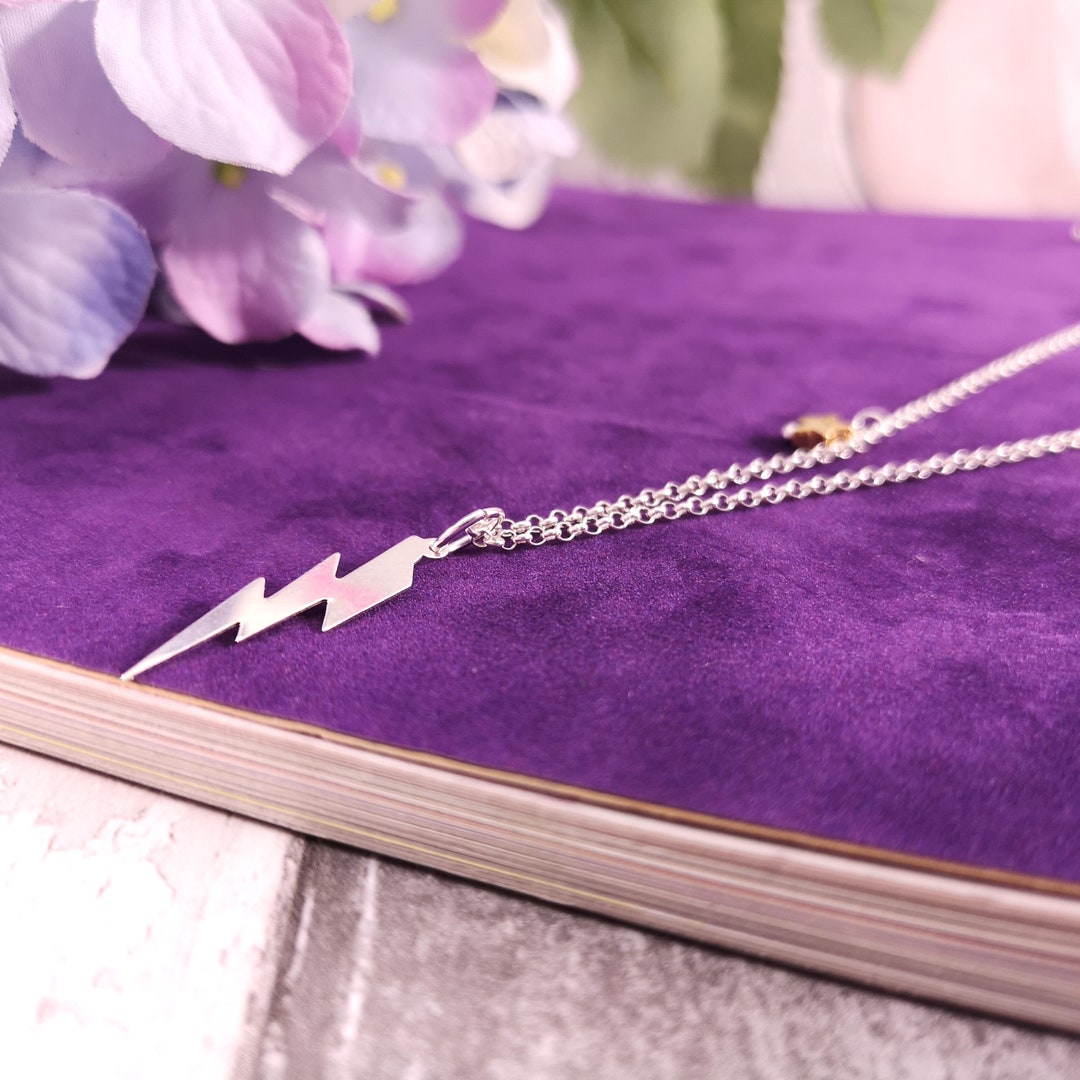 Sterling Silver Lightning Bolt Necklace Thunder Bolt Etsy