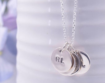 Personalised Sterling Silver Initial Necklace, Hand Stamped Initial Necklace, Personalised Disc Necklace, Family Initial Necklace, Mum Gift