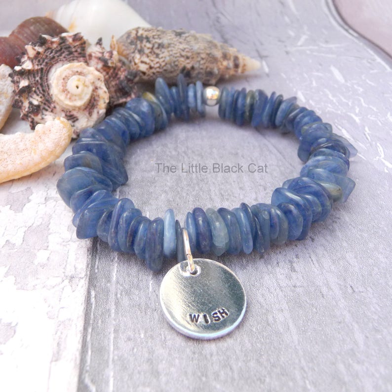 Kyanite Jewellery Blue Kyanite Bracelet Wish Ladies Present Gemstone Elastic Bracelet Gift For Her Blue Jewellery Stretch Bracelet