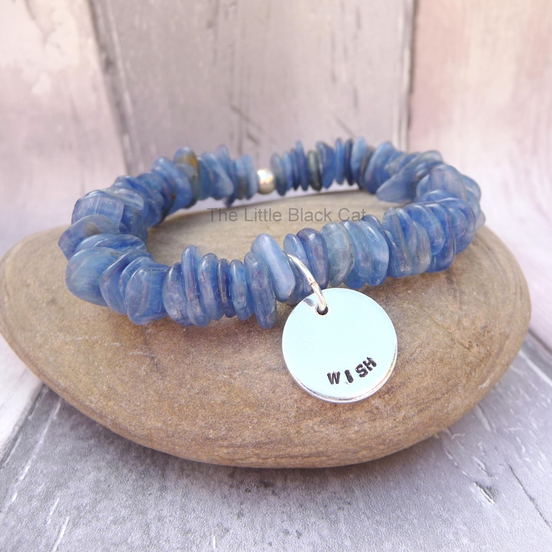 Kyanite Jewellery Blue Kyanite Bracelet Wish Ladies Present Gemstone Elastic Bracelet Gift For Her Blue Jewellery Stretch Bracelet