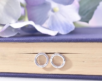 Silver Circle Earrings, Hammered Circle Studs, Open Circle Studs, Geometric Studs, Sterling Silver Stud Earrings, Hammered Silver Earrings