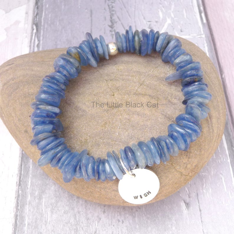 Kyanite Jewellery Blue Kyanite Bracelet Wish Ladies Present Gemstone Elastic Bracelet Gift For Her Blue Jewellery Stretch Bracelet