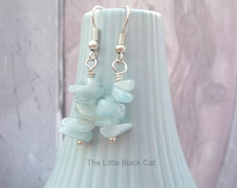 Aquamarine Stack Earrings, Gemstone Earrings, March Birthstone, Blue Earrings, Dangly Earrings, Semi Precious, Womens Gift, For Her, UK