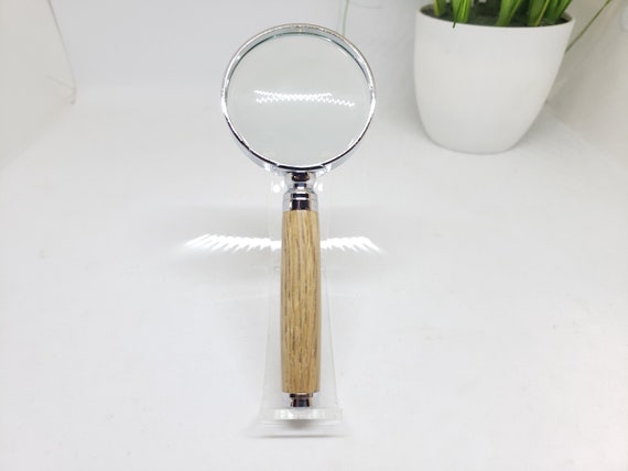 Magnifying Glass, 10X Magnification, 2 Diameter Glass, Hand Turned White  Oak Handle, Chrome Trim, Engraved, Personalized, Gift for Dad 