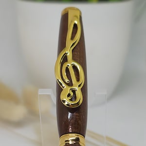 Pen, Musical Theme, Chocolate Maple with Gold Trim, Engraved, Personalized, Extra Refill, Gift for Musician. Keepsake. Gift for Daughter