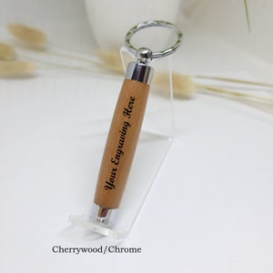 Toothpick Holder Keychain, Secret Compartment, Multiple Hardwood Choices, Gold or Chrome Trim, Engraved, Personalized, Gift for Dad, Gramps Cherry/Chrome