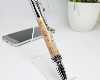 Pen, Gear Shift. 5 Speed with Reverse!  Burl Maple Body, Chrome Trim, Engraved, Personalized, Extra Refill. Gift for Dad. Gift for Car Lover