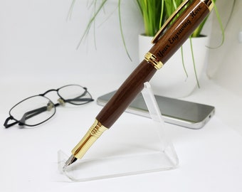 Fountain Pen, Chocolate Maple Body, Gold Trim. Medium nib. Engraving, Personalized Includes Ink Pump and 3 Ink Cartridges.  Classic Design