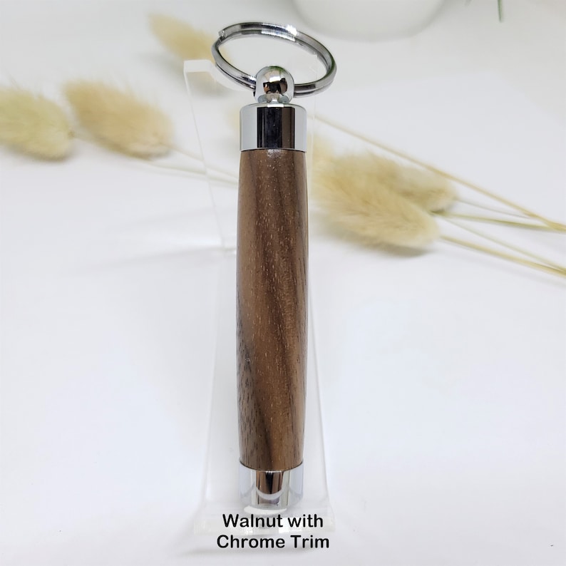 Toothpick Holder Keychain, Secret Compartment, Multiple Hardwood Choices, Gold or Chrome Trim, Engraved, Personalized, Gift for Dad, Gramps zdjęcie 2