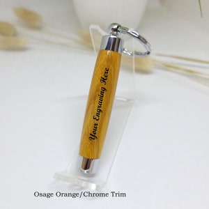 Toothpick Holder Keychain, Secret Compartment, Multiple Hardwood Choices, Gold or Chrome Trim, Engraved, Personalized, Gift for Dad, Gramps Osage Orange/Chrome