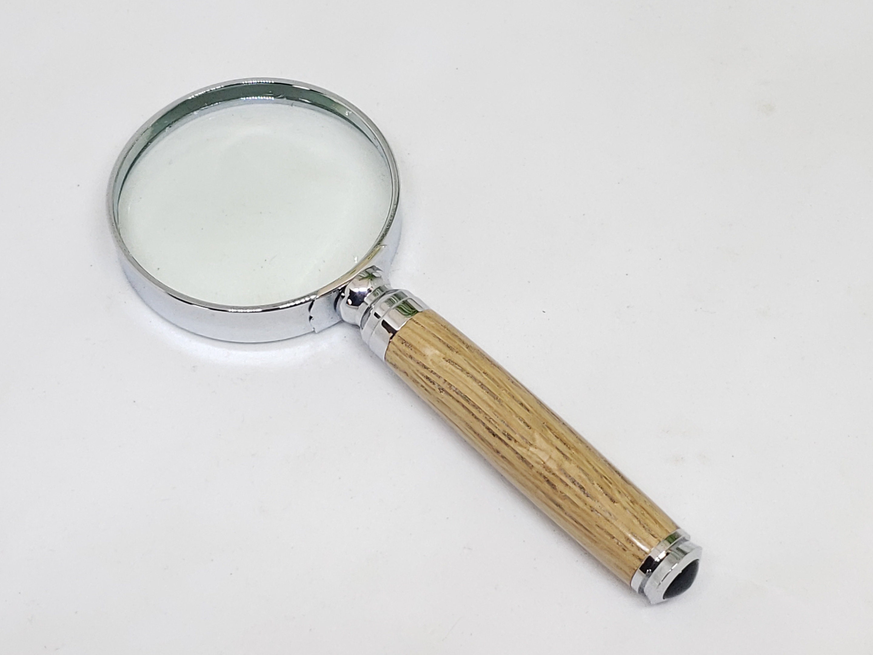 Magnifying Glass, 10X Magnification, 2 Diameter Glass, Hand Turned White  Oak Handle, Chrome Trim, Engraved, Personalized, Gift for Dad 