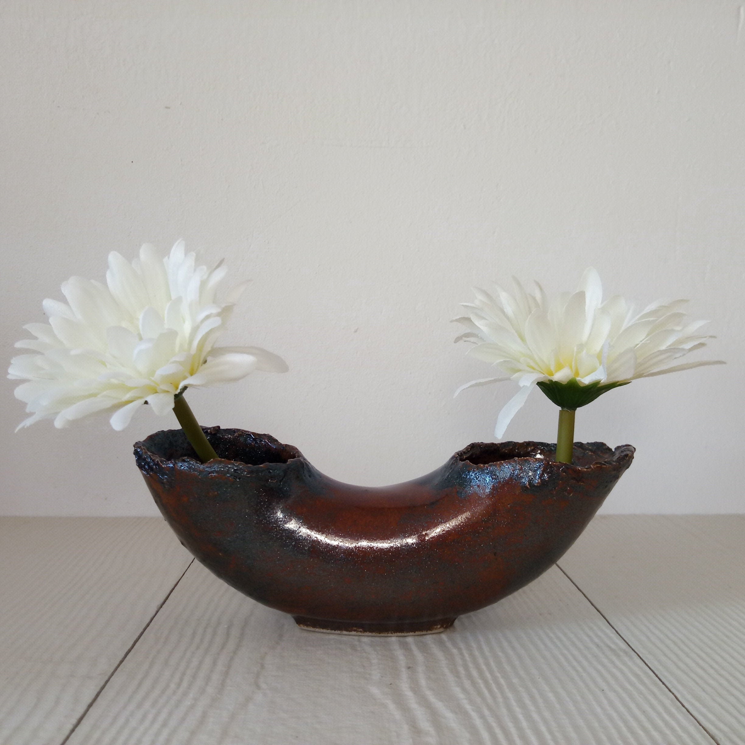Vase à Deux Ouvertures - Coupe Pour Création Ikebana Centre de Table Fait Main