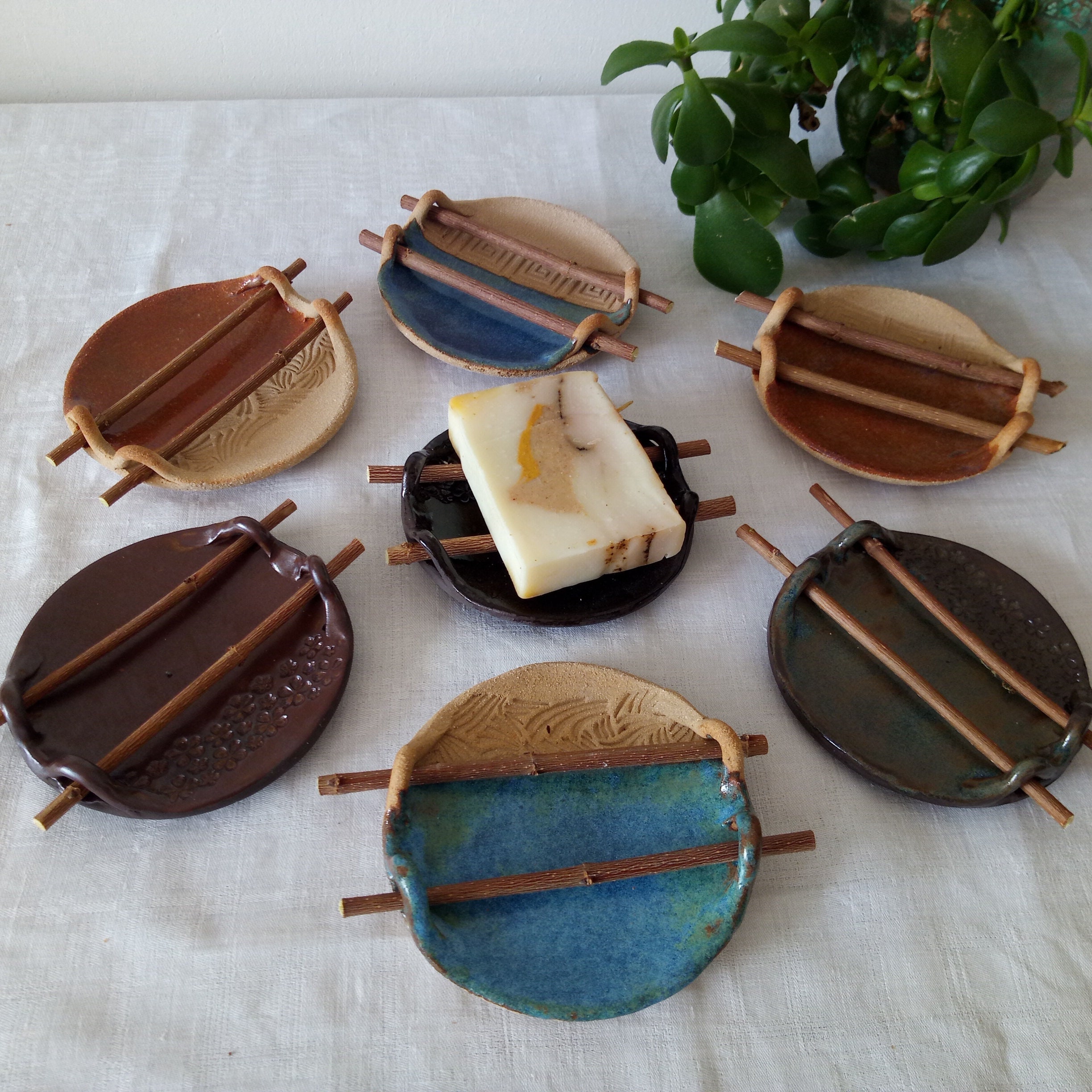 stoneware soap dish Soapholder clay and wood Home & Living Soap Dishes