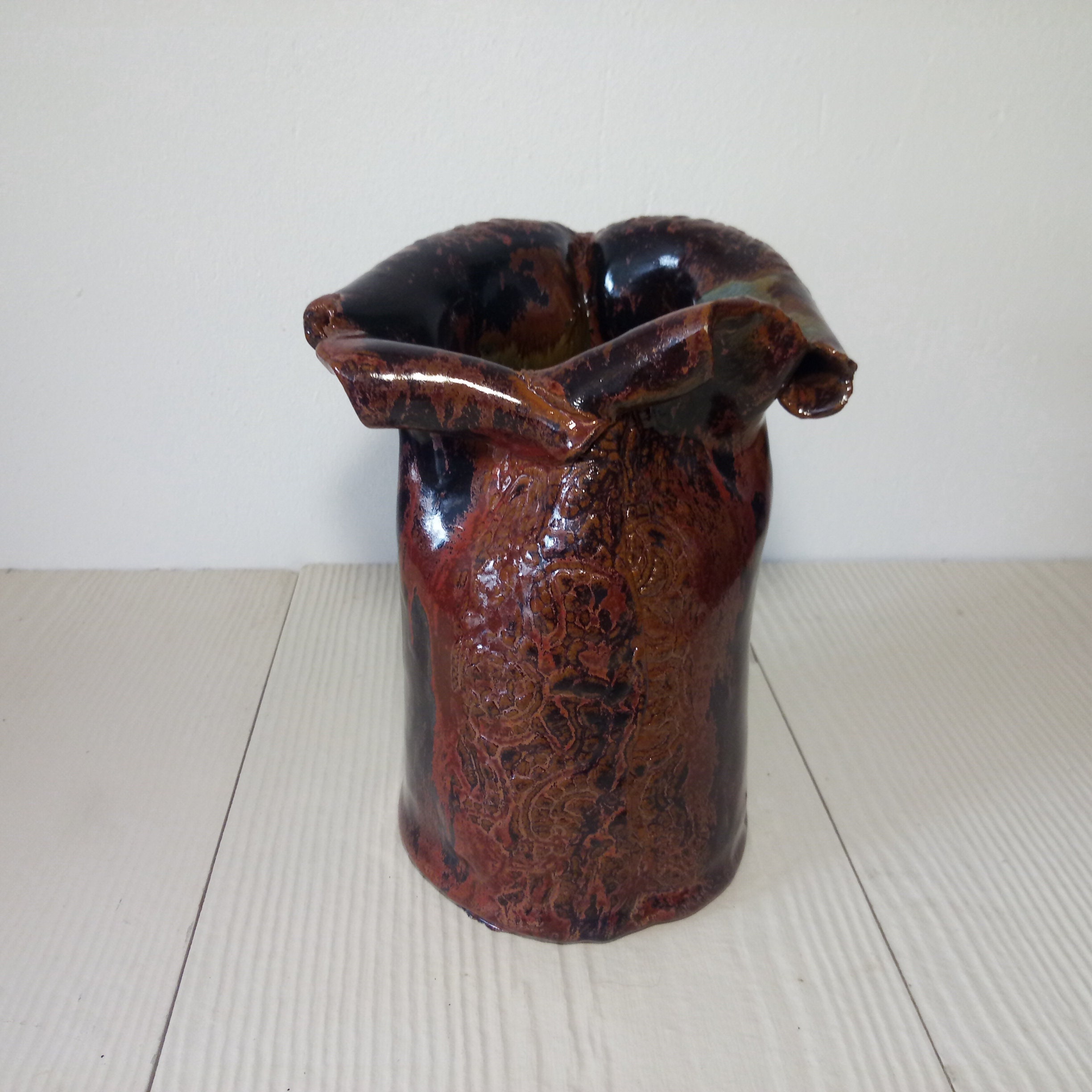 Vase en Grès, Brun et Noir Fait Main