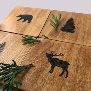 Great White North Coasters - Northern Lights - wildlife - Canadian - nature - wood-burned - pyrography - cottage - cabin - Canada 150